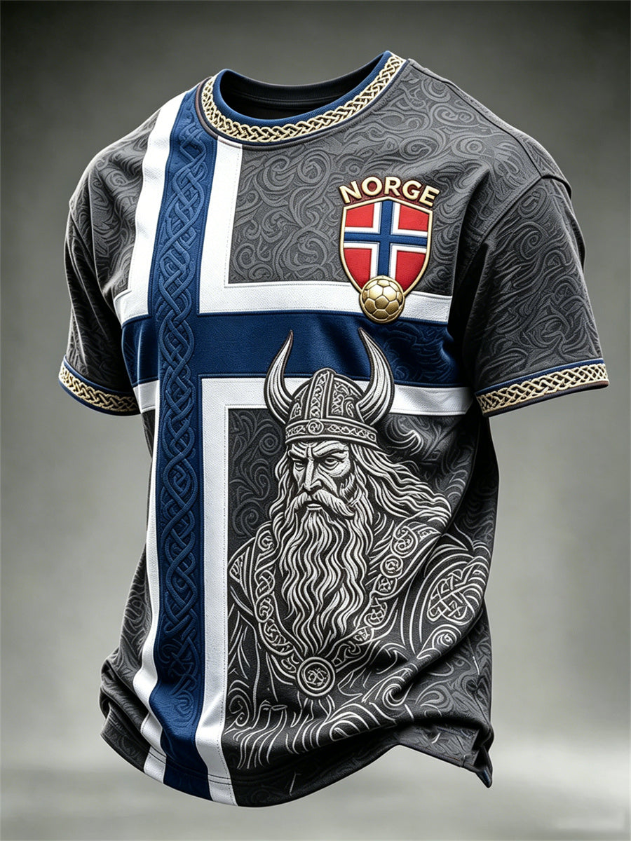 Herrer Norge fotball vikingkriger keltisk knute flagg fargeblokktrykk t-skjorte med kortermer