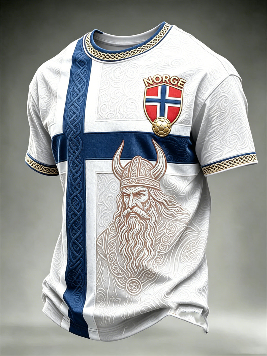 Herrer Norge fotball vikingkriger keltisk knute flagg fargeblokktrykk t-skjorte med kortermer