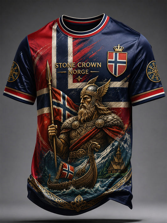 Retro norsk vikingkrigerkunst avslappet t-skjorte