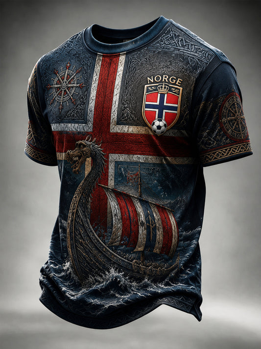 Retro norsk viking framside kunstnerisk avslappet t-skjorte