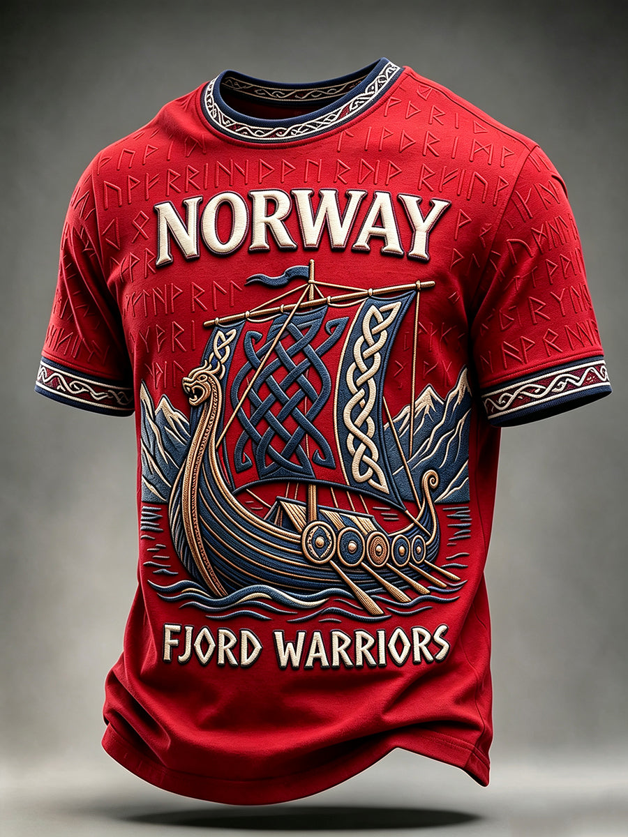 Herrer Norge Vikinglangskip Rune-kunst Keltisk trykk T-skjorte med korte ermer