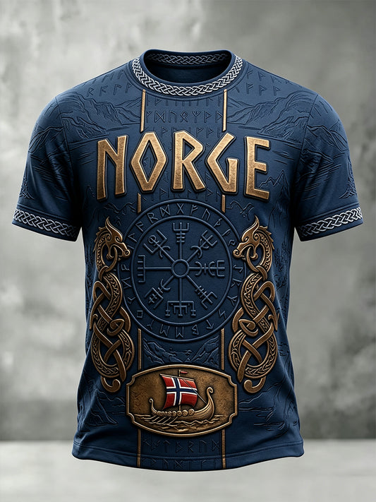 Herrer Norge viking-inspirert mønster keltisk trykk t-skjorte med kortermet ermer