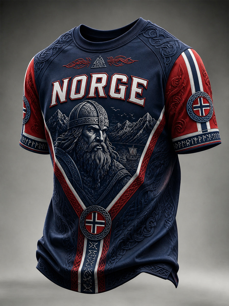 Menns retro norsk viking-lappetøy avslappet t-skjorte