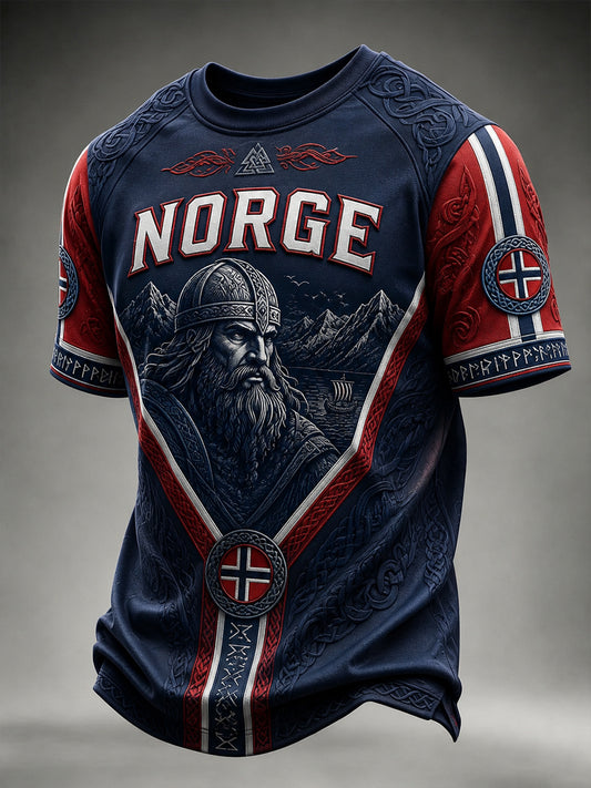 Menns retro norsk viking-lappetøy avslappet t-skjorte