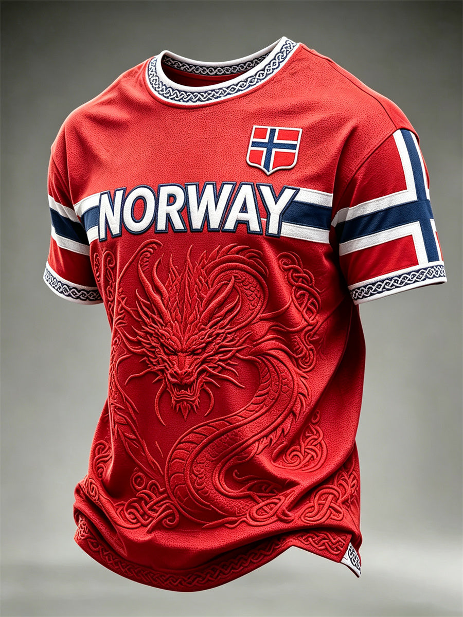 Herrlig Norge vikingdrage keltisk knute flaggtrykk t-skjorte med kortermer