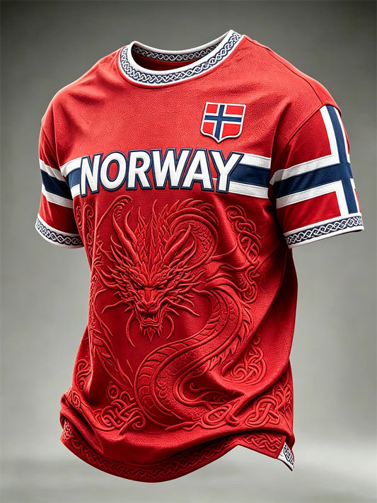 Herrlig Norge vikingdrage keltisk knute flaggtrykk t-skjorte med kortermer