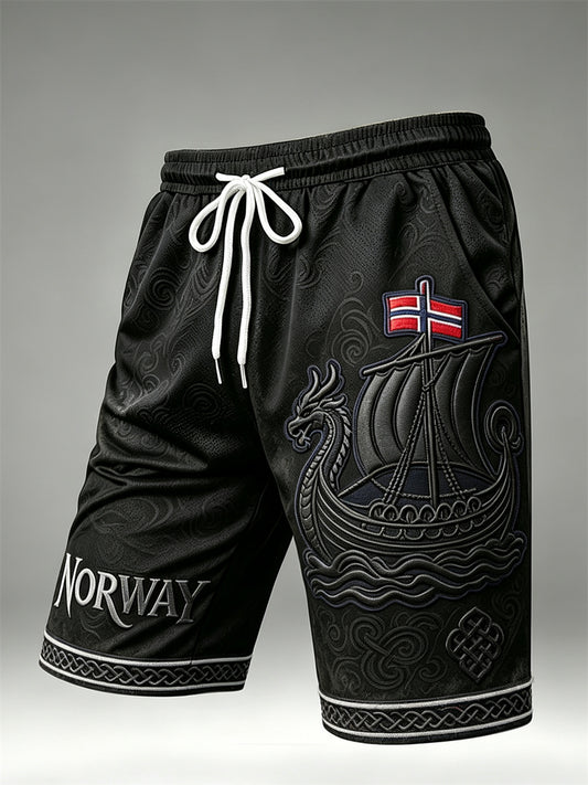 Herrer Norge Vikingeskips keltisk knute flaggtrykk snøring shorts