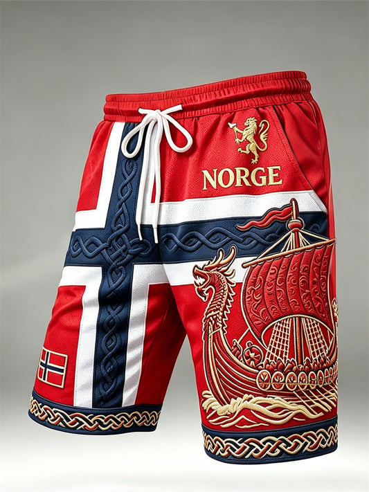 Menns Norge løve viking skip Celtic Knote Flag Skriv ut snøreshorter