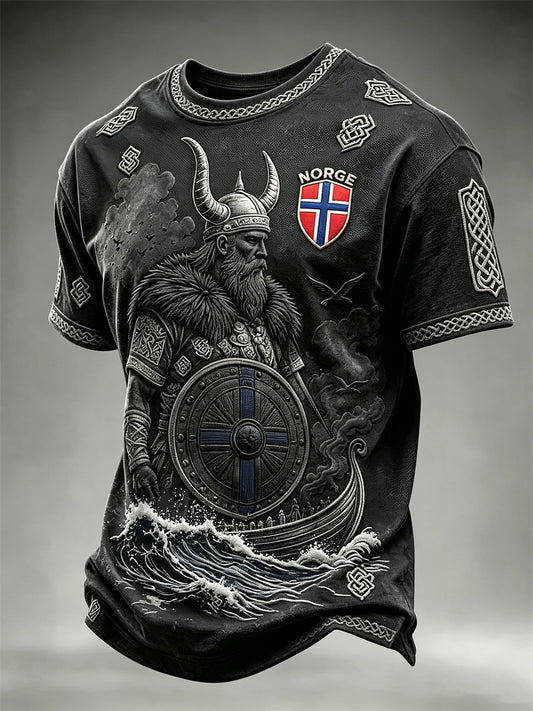 Herrer Norge vikingkriger og skip keltisk knute flagg trykk t-skjorte med kort ermer
