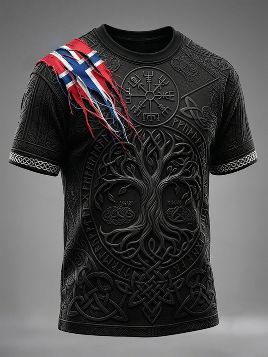 Herre-Norge-viking-livets-tre-kunst-keltisk-trykk-t-skjorte-med-korte ermer