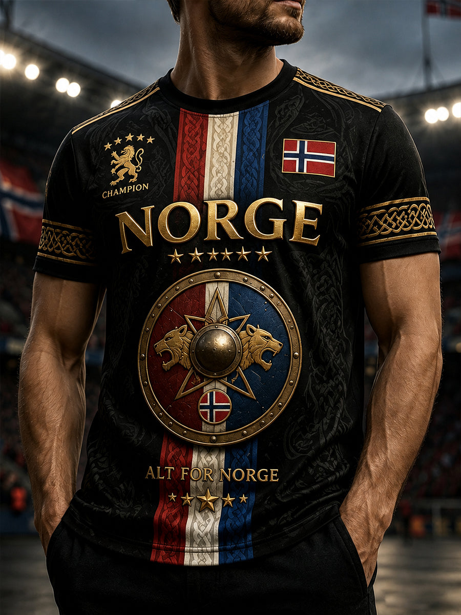 Herrer T-skjorte med norsk viking-inspirert patriotisk kulturkunsttrykk