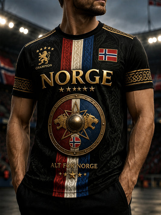 Herrer T-skjorte med norsk viking-inspirert patriotisk kulturkunsttrykk