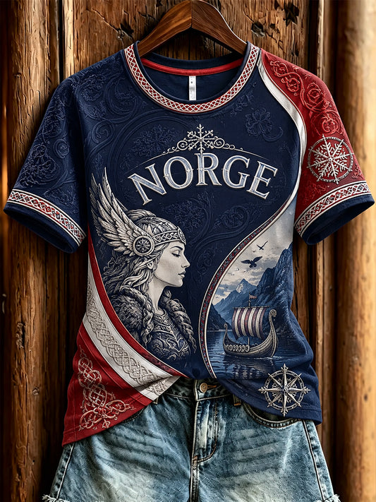 Damelag T-skjorte med retro norsk viking- og keltisk kunst