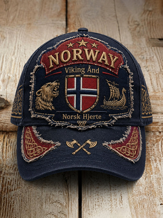 Unisex norsk vikingmotiv med patriotisk minnepreget kunsttrykk på lue