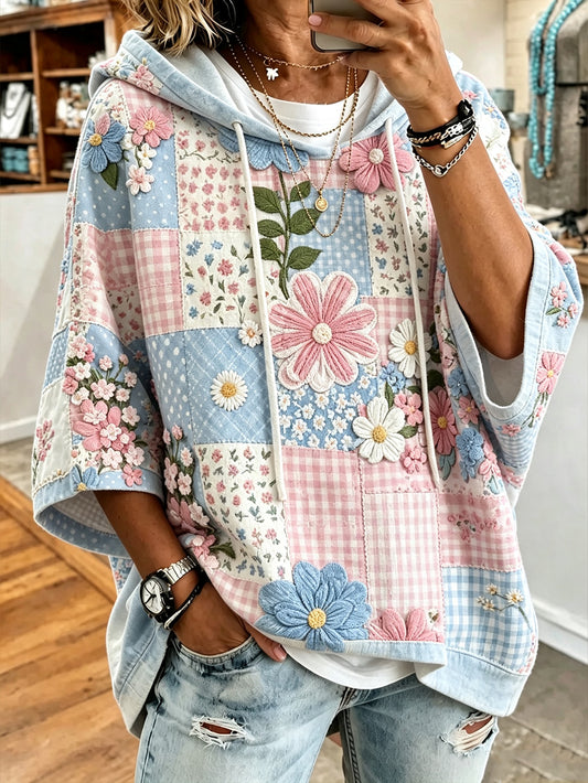 Women's pink floral pattern printed casual hoodie