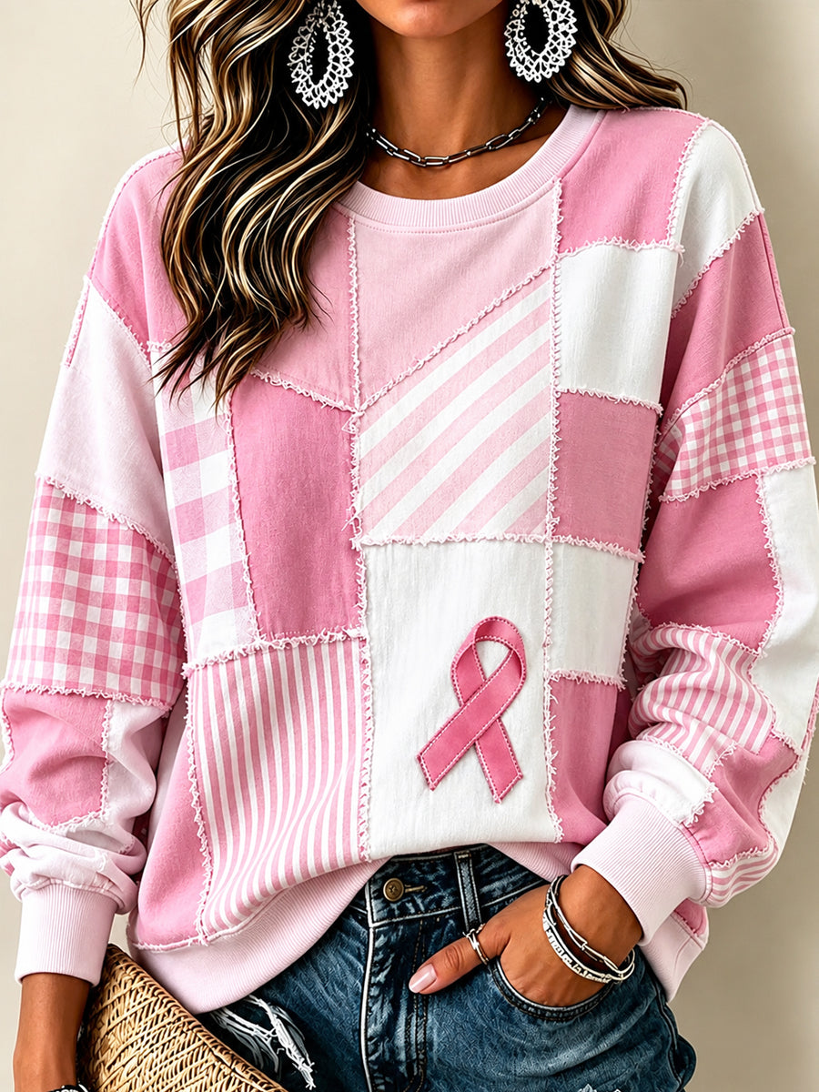 Women's Women's Breast Cancer Awareness  Support  Pink Ribbon Regular Sweatshirt