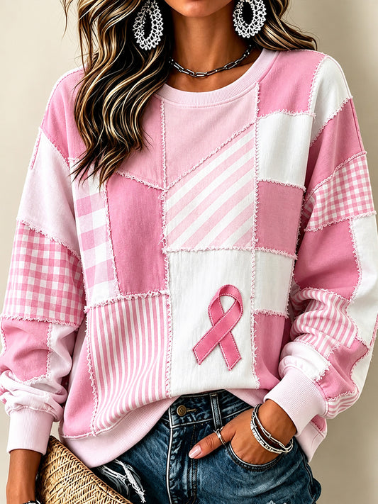 Women's Women's Breast Cancer Awareness  Support  Pink Ribbon Regular Sweatshirt