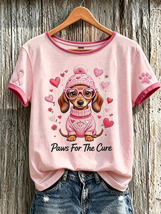 Women's breast cancer theme cute dog print casual short-sleeve T-shirt