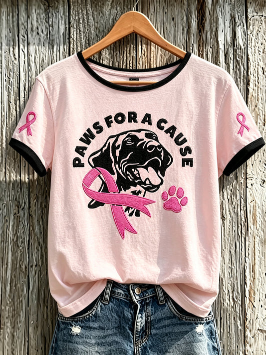 Women's breast cancer theme cute dog print casual short-sleeve T-shirt