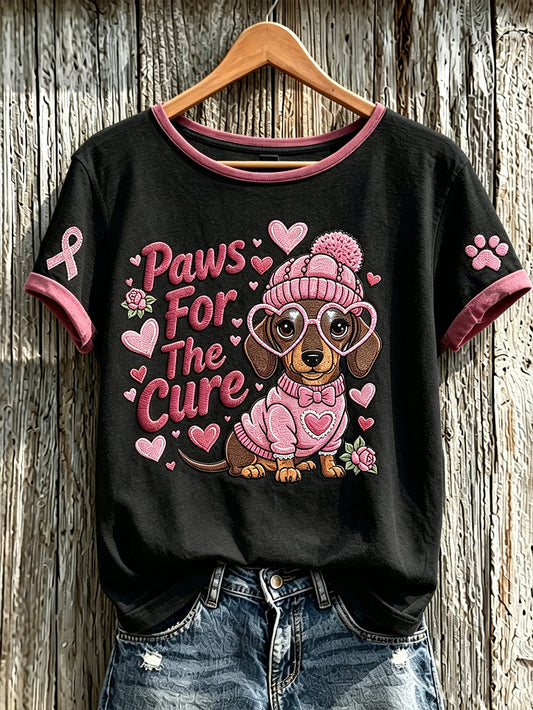 Women's breast cancer theme cute dog print casual short-sleeve T-shirt