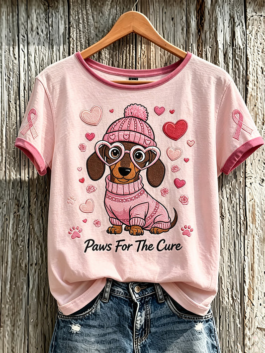 Women's breast cancer theme cute dog print casual short-sleeve T-shirt