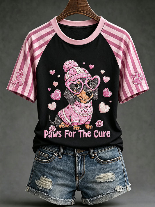 Women's breast cancer theme cute dog print casual short-sleeve T-shirt