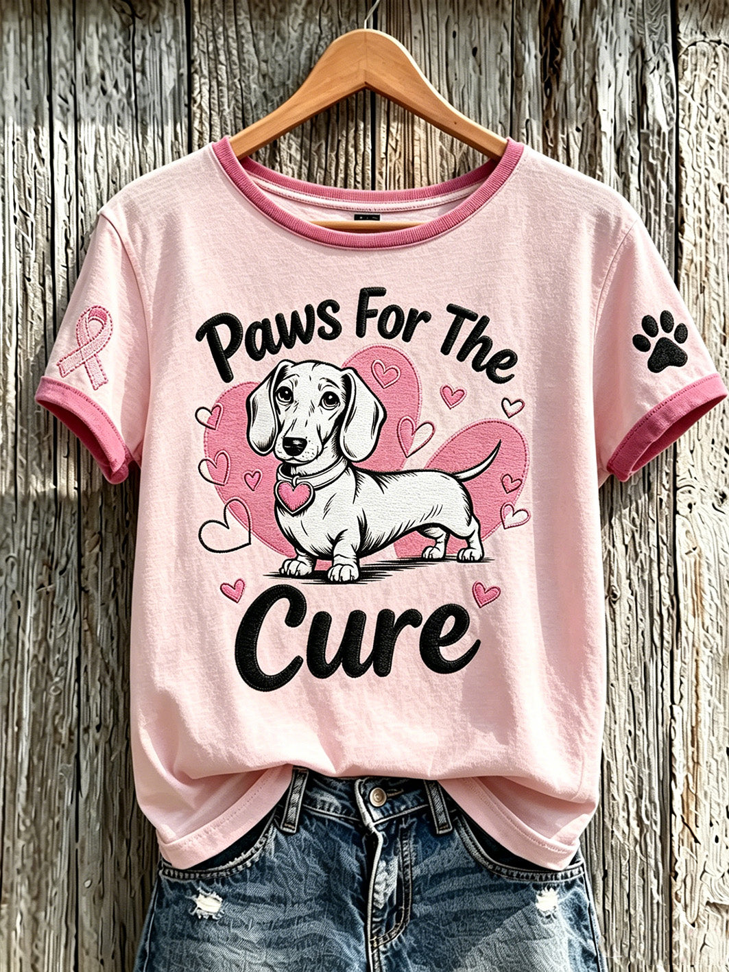 Women's breast cancer theme cute dog print casual short-sleeve T-shirt