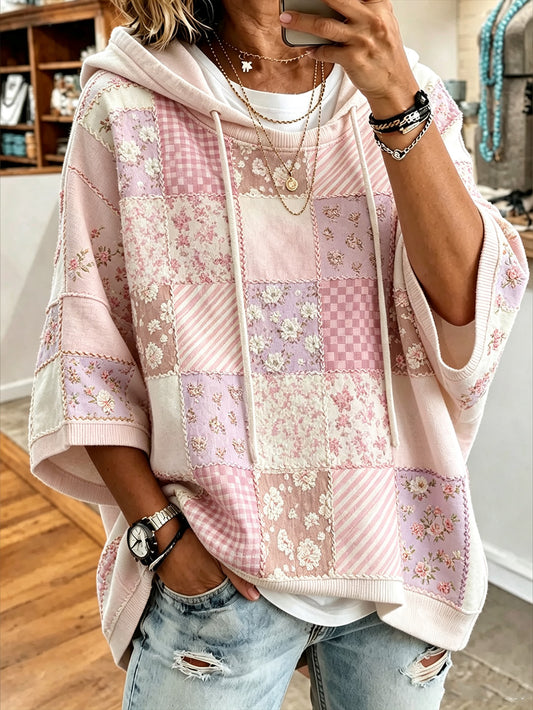 Women's pink floral pattern printed casual hoodie