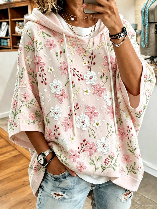 Women's pink floral pattern printed casual hoodie