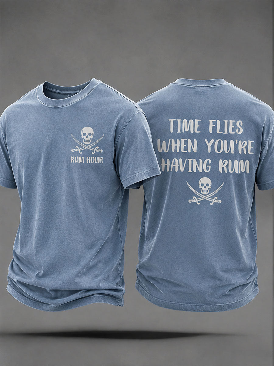 Mäns "Tiden flyger när du har rom" Fun Pirate Rum Casual Unisex T-shirt