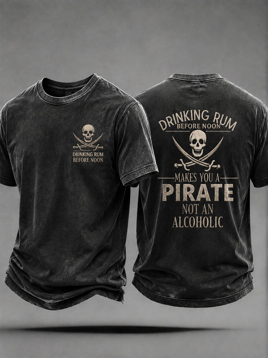 Mäns "Drickande rom före middag gör dig till en pirat, inte en alkoholist" Fun Pirate Rum Casual Unisex T-shirt