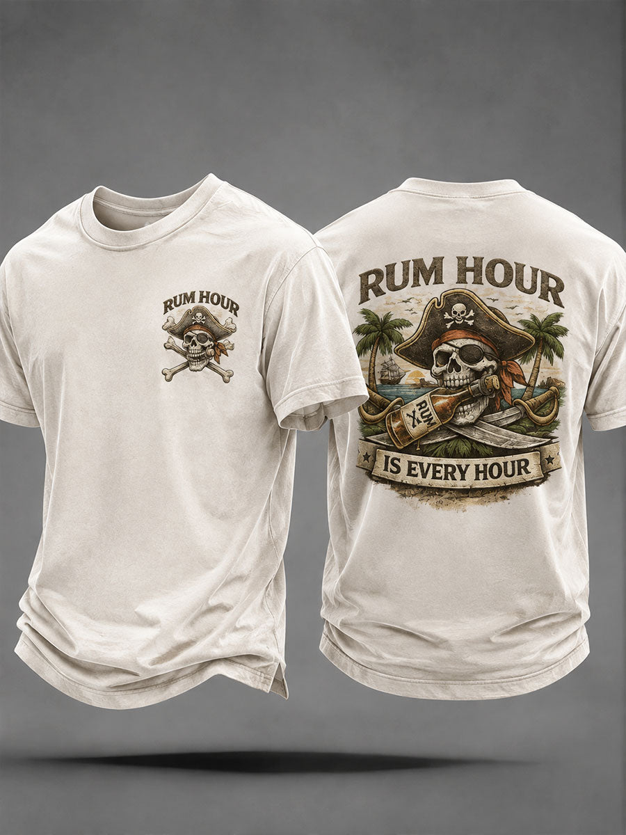 Mäns "Rum Hour är varje timme" Fun Pirate Rum Casual Unisex T-shirta