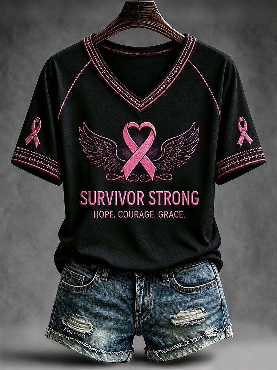 Kvinnlig Survivor Strong T-shirt med V-ringning