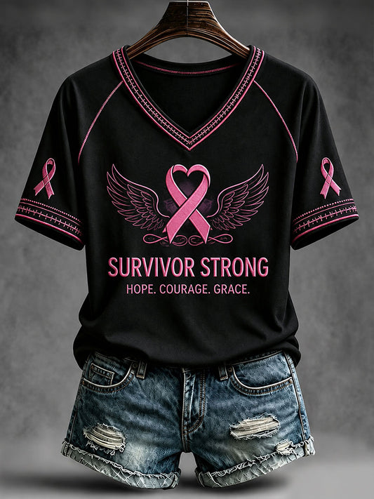 Kvinnlig Survivor Strong T-shirt med V-ringning