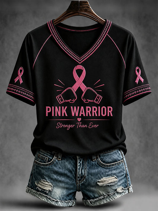 Kvinnors Pink Warrior V-hals T-shirt