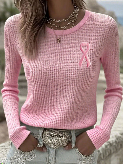 Kvinnors bröstcancer medvetenhet Pink Ribbon Lång ärm T-shirts