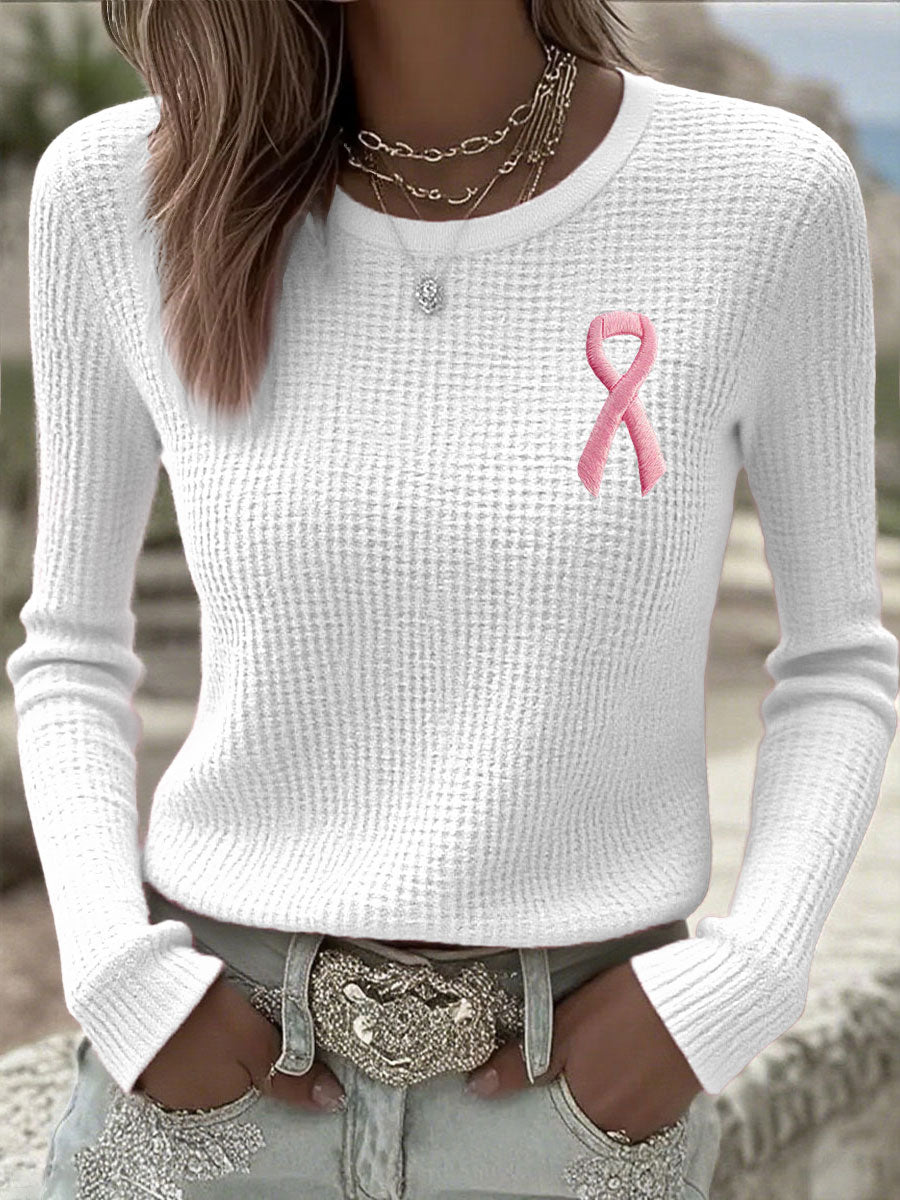 Kvinnors bröstcancer medvetenhet Pink Ribbon Lång ärm T-shirts