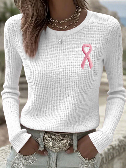 Kvinnors bröstcancer medvetenhet Pink Ribbon Lång ärm T-shirts