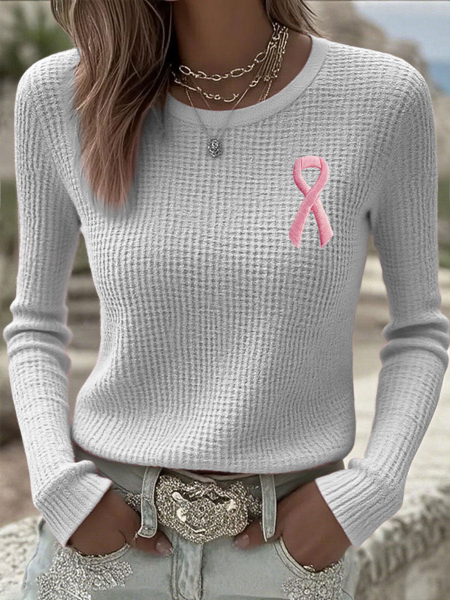 Kvinnors bröstcancer medvetenhet Pink Ribbon Lång ärm T-shirts