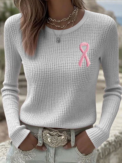 Kvinnors bröstcancer medvetenhet Pink Ribbon Lång ärm T-shirts