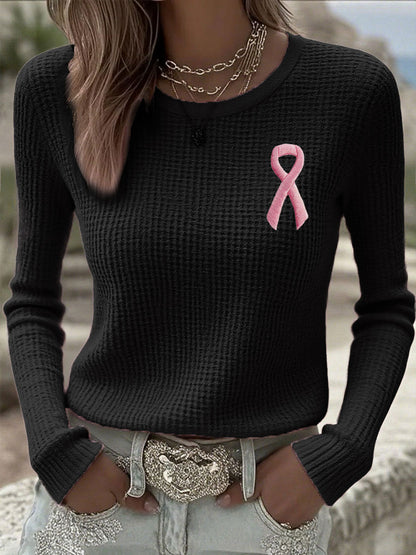 Kvinnors bröstcancer medvetenhet Pink Ribbon Lång ärm T-shirts