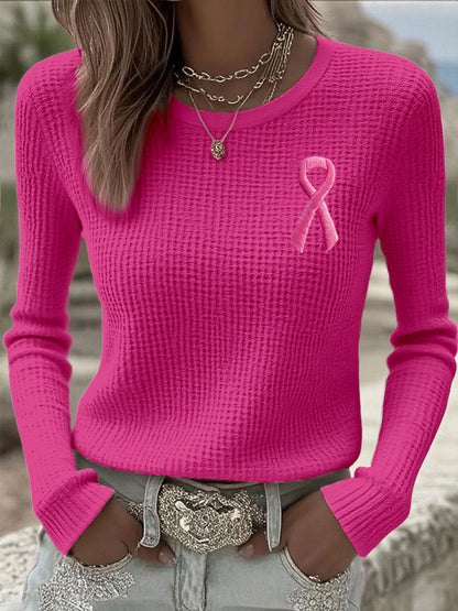 Kvinnors bröstcancer medvetenhet Pink Ribbon Lång ärm T-shirts