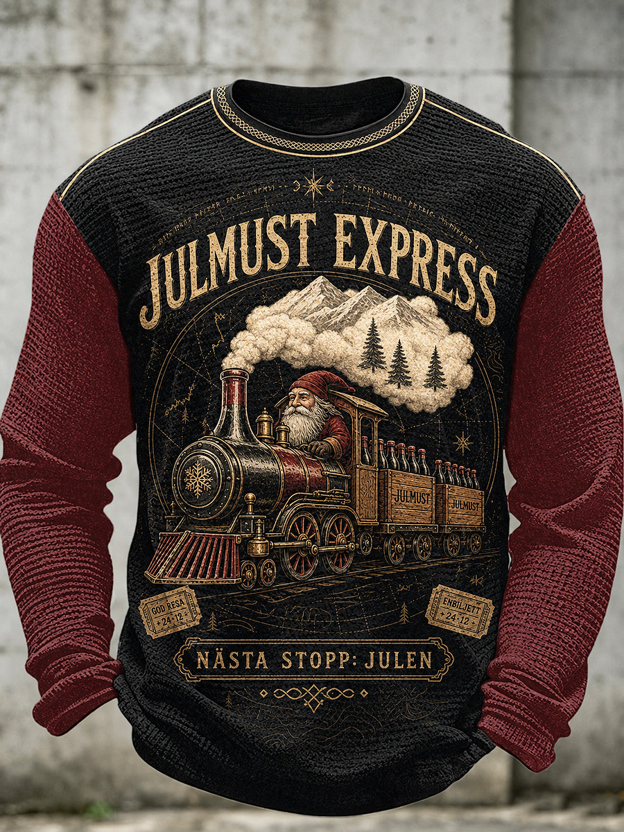 Mäns svenska jul tryckt våffle långärmad rund hals Sweatshirt