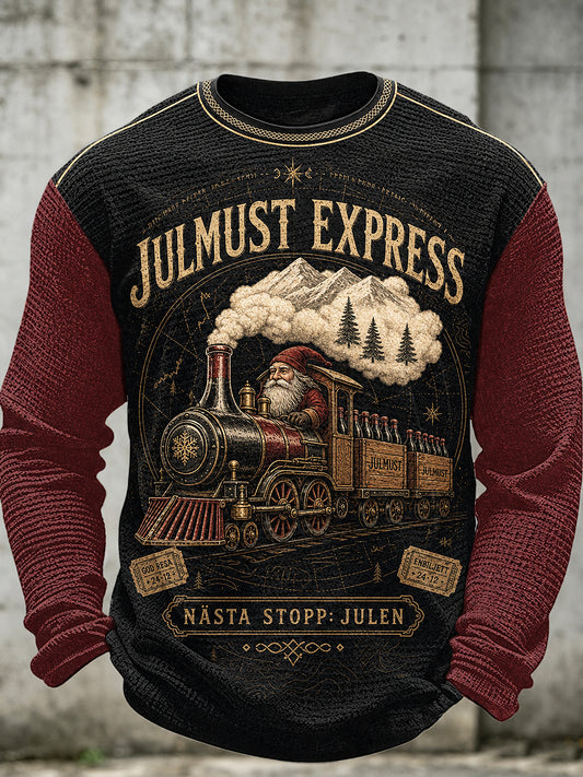 Mäns svenska jul tryckt våffle långärmad rund hals Sweatshirt