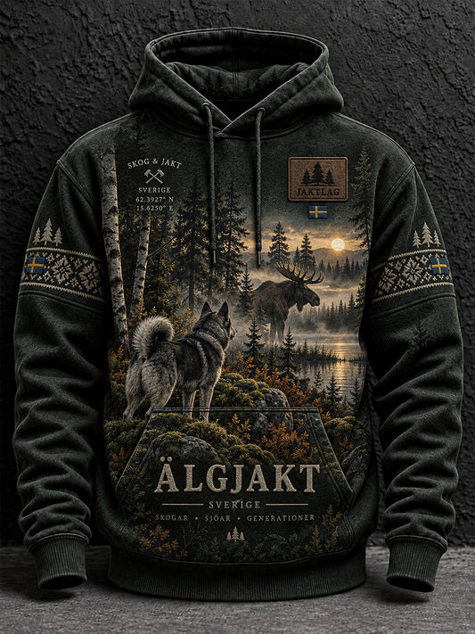 Mäns svenska jaktsäsong Överdimensionell drop-Shoudre Hoodie med fickar