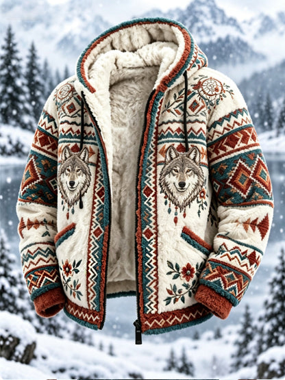 Herrens Vintage Nordic-stil Aztec hjort huvud tjock flannel jacka