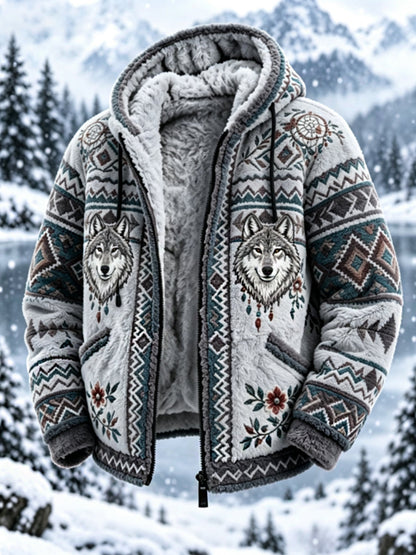 Herrens Vintage Nordic-stil Aztec hjort huvud tjock flannel jacka