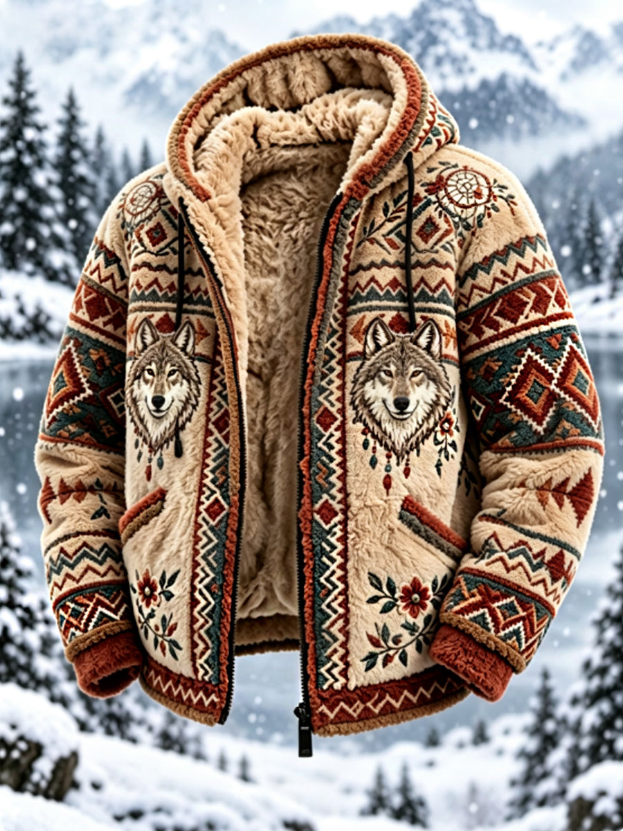 Herrens Vintage Nordic-stil Aztec hjort huvud tjock flannel jacka