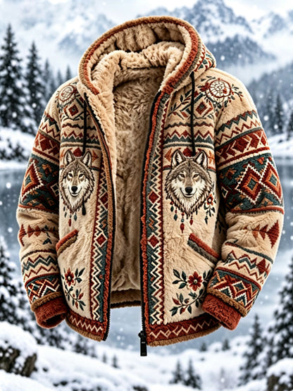 Herrens Vintage Nordic-stil Aztec hjort huvud tjock flannel jacka