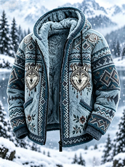 Herrens Vintage Nordic-stil Aztec hjort huvud tjock flannel jacka